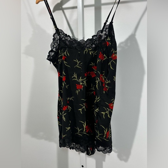 Floral Lace Trim Satin Bodysuit (fits like medium) - Picture 3 of 3